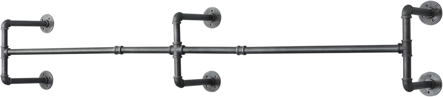 Clothes Rack Closet Rods for Hanging Clothes, Industrial Pipe Wall Mounted Garment Racks 73 in, Space-Saving Heavy Duty Hanging Cloth Rack for Closet Storage 6 Base