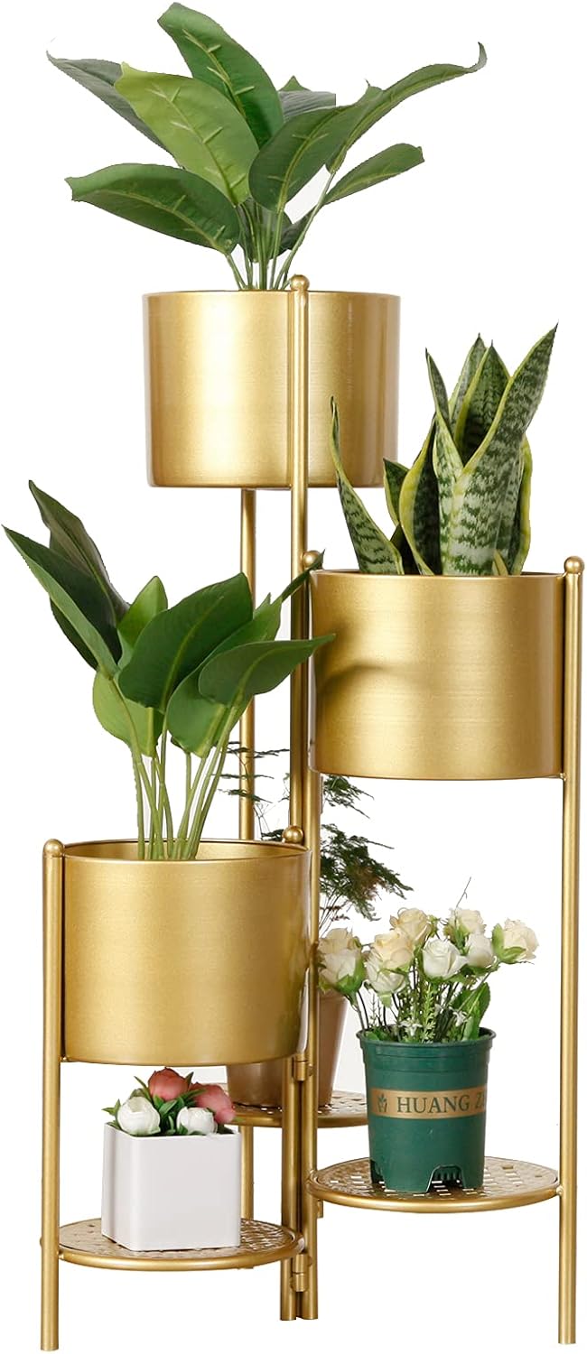 Corner Plant Stand Indoor Metal, 6 Tier 6 Potted Outdoor Flower Pot Stands Holder Shelves for Living Room, Potted Storage Shelf Rack, Decorative Holder Rack for Multiple Plants (Golden)