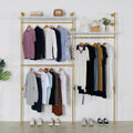 Industrial Pipe Clothing Rack Wall Mounted, Heavy Duty Hanging Clothes Rack Clothing Store Display Stands Garment Rack Closet System, 2 Tier Wood Garment Rack (Gold, 96.5x80.7inch)