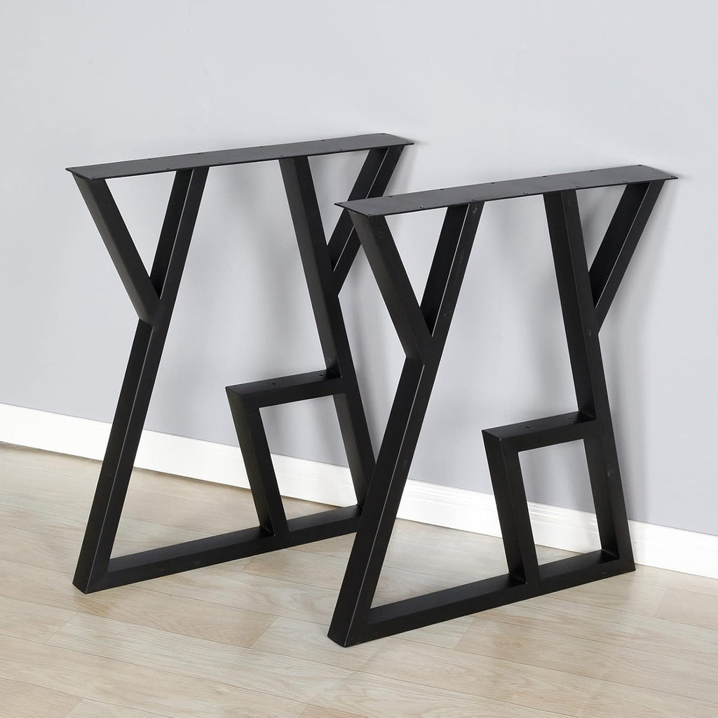 2 Pack Industrial Metal Furniture Legs 2 Tier 28” H x 24” W,DIY Decor Brackets Shelf,Coffee Dining Tables Legs,Desk Legs,Cocktail Table, Square Tube Leg Black