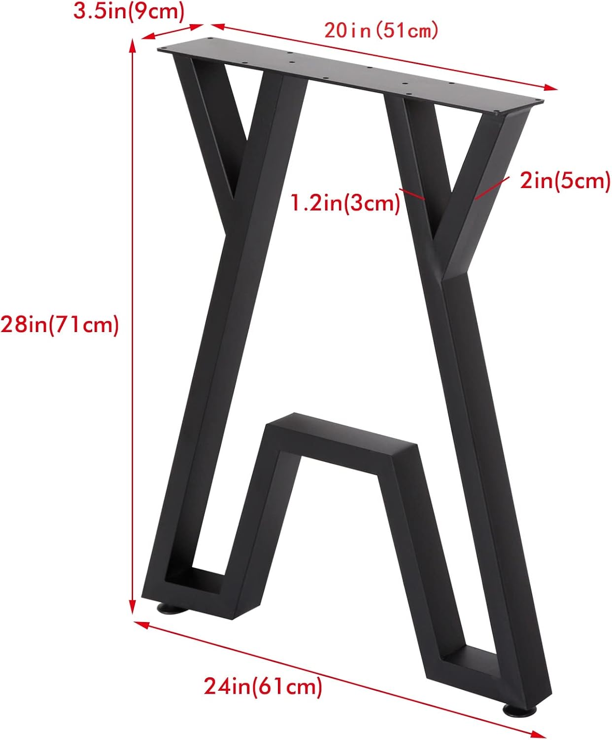 Metal Table Legs 28"X24" Desk Legs DIY Furniture Legs Set of 2, Heavy Duty Square Tube Iron Black Desk Leg for Dining Table, Computer Desk, Workbench