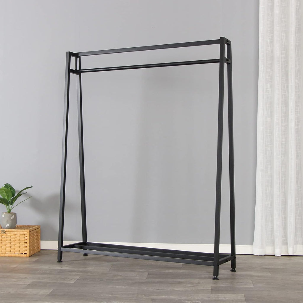 Clothing Garment Rack with Shelves, Metal Cloth Hanger Rack Stand Clothes Drying Rack for Hanging Clothes, Easy Assemble Clothing Rack for Bedroom or Boutiques(Black)