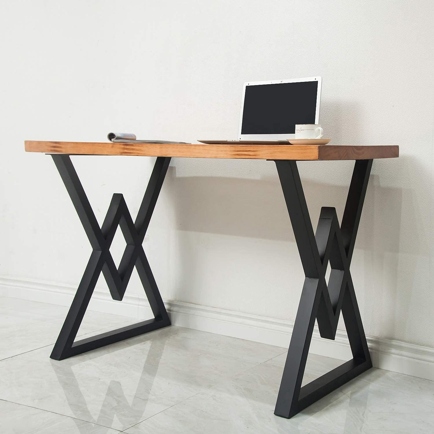 Metal Table Legs 28 Inch Triangular Modern Heavy Duty Iron Desk Legs Base, Industrial Cast Iron Welding Wrought Metal Legs for Dinning Computer Office Table, Black