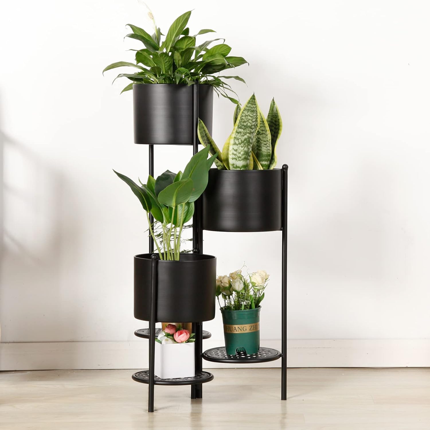 Corner Plant Stand Indoor Metal, 6 Tier 6 Potted Outdoor Flower Pot Stands Holder Shelves for Living Room, Potted Storage Shelf Rack, Decorative Holder Rack for Multiple Plants (Black)