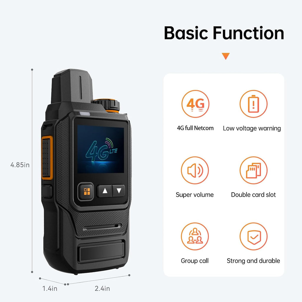 Global Walkie Talkies Unlimited Range Nationwide PTT 4G LTE PoC Two Way Radios Long Range - 5000mAh Type-C Battery with SIM Cards (2 Pack)