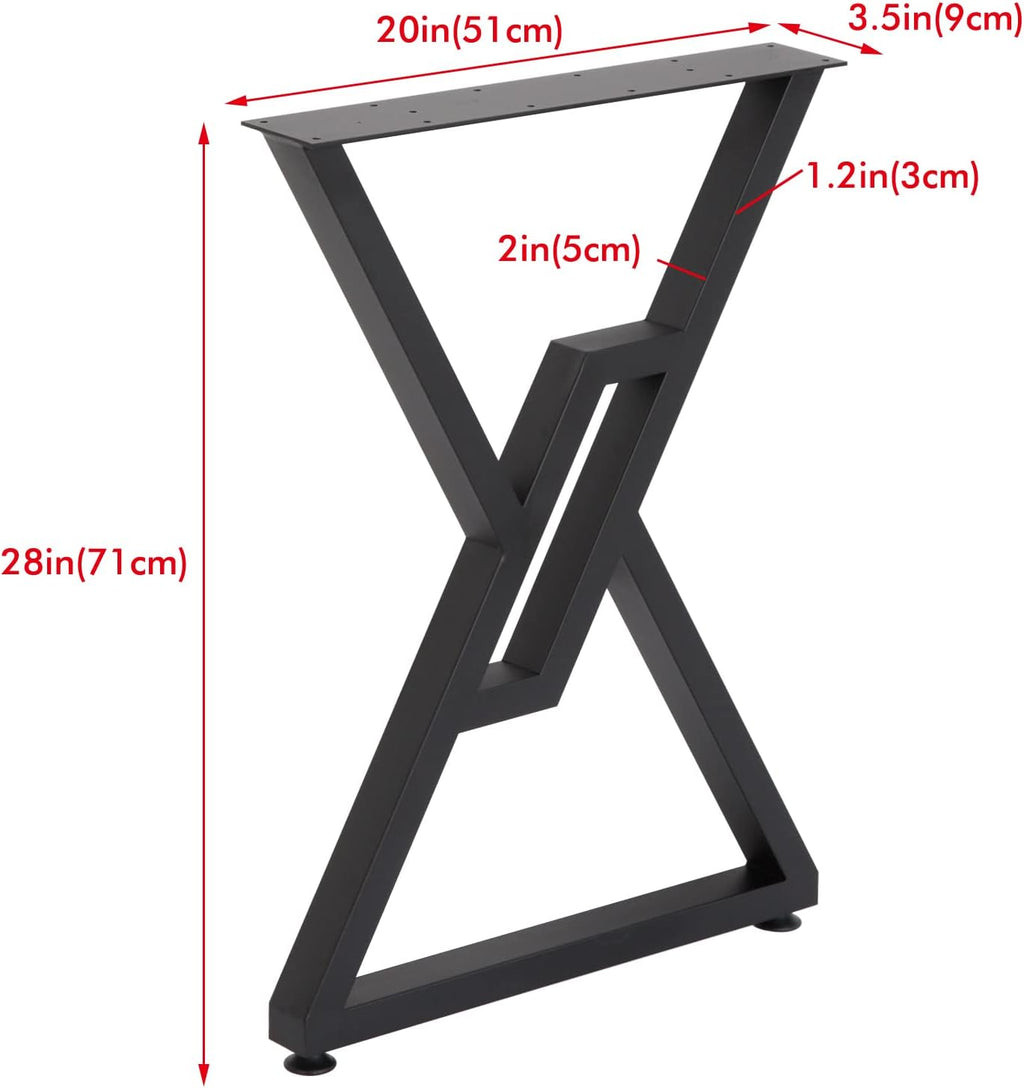 Metal Table Legs 2 Pack Heavy Duty Furniture Legs 28”Height 20”Wide Rustic Decory Square Tube Iron Desk Legs Office Table Legs Industrial Country Style Metal Dining Legs