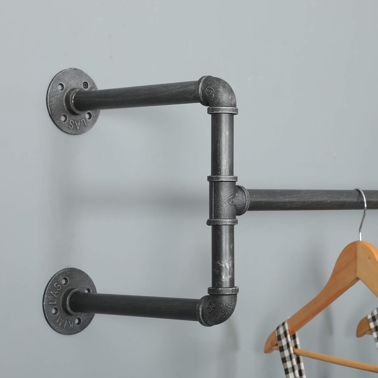 Clothes Rack Closet Rods for Hanging Clothes, Industrial Pipe Wall Mounted Garment Racks 73 in, Space-Saving Heavy Duty Hanging Cloth Rack for Closet Storage 6 Base
