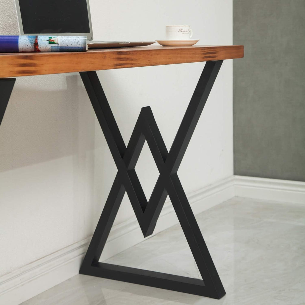 Metal Table Legs 28 Inch Triangular Modern Heavy Duty Iron Desk Legs Base, Industrial Cast Iron Welding Wrought Metal Legs for Dinning Computer Office Table, Black