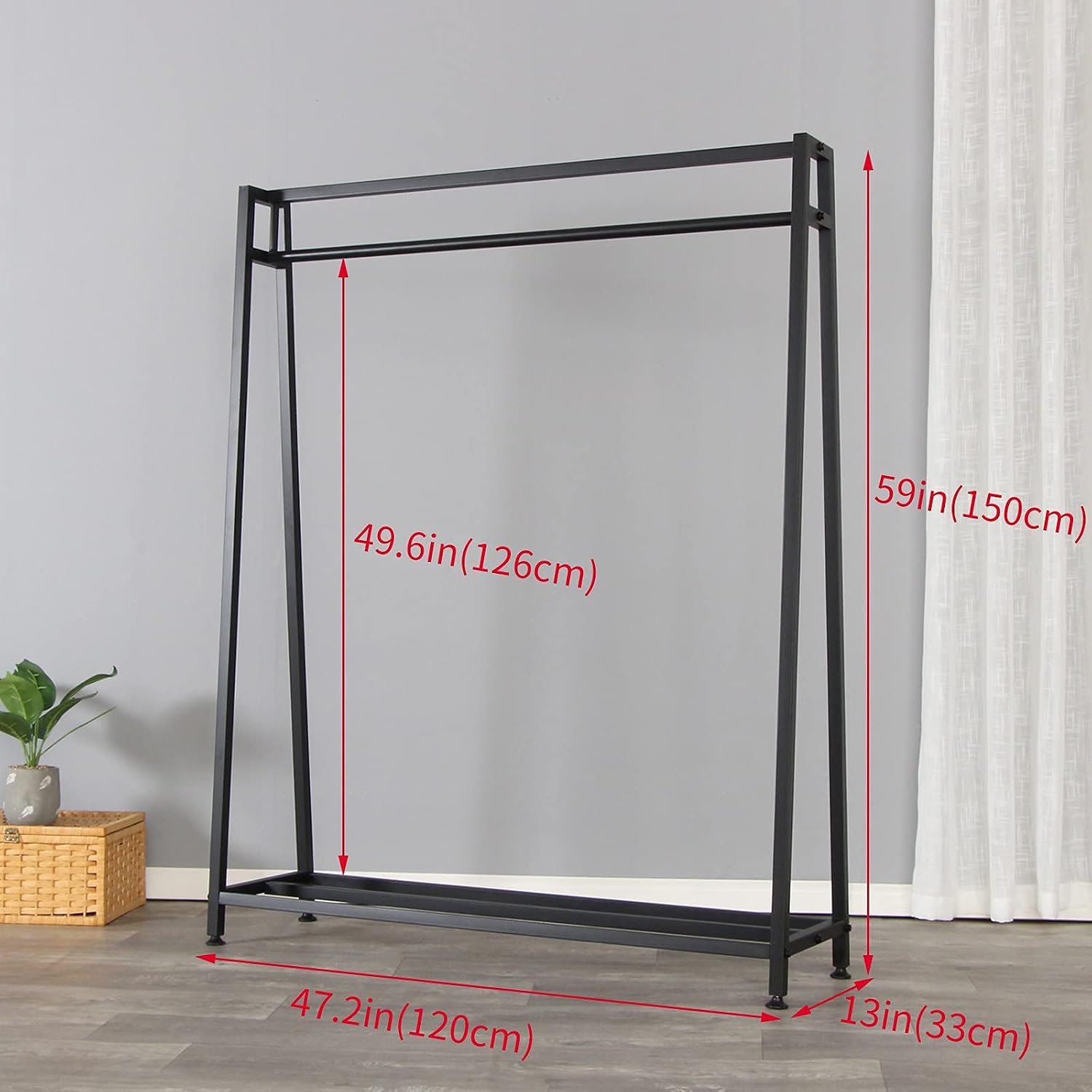 Clothing Garment Rack with Shelves, Metal Cloth Hanger Rack Stand Clothes Drying Rack for Hanging Clothes, Easy Assemble Clothing Rack for Bedroom or Boutiques(Black)