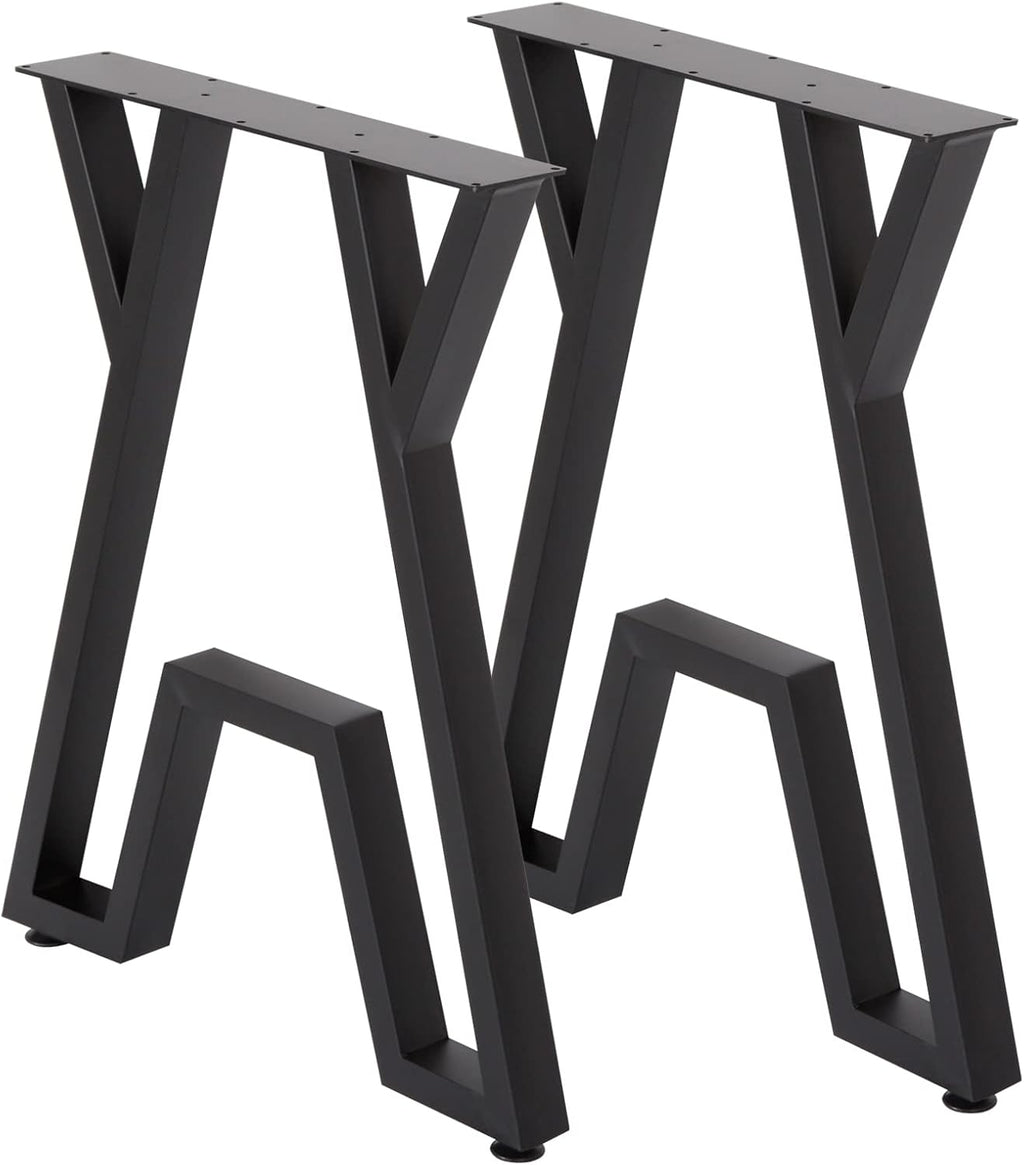 Metal Table Legs 28"X24" Desk Legs DIY Furniture Legs Set of 2, Heavy Duty Square Tube Iron Black Desk Leg for Dining Table, Computer Desk, Workbench