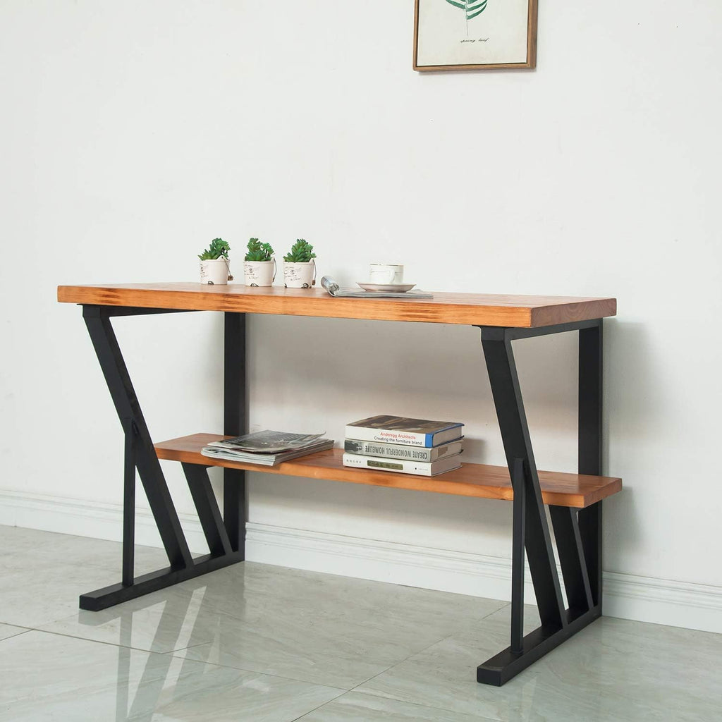 Metal Table Legs H28 x W24 Inch Black, Modern Dining/Office 2-Tier, DIY Computer Desk Country Style Iron Bench Legs, Set of 2