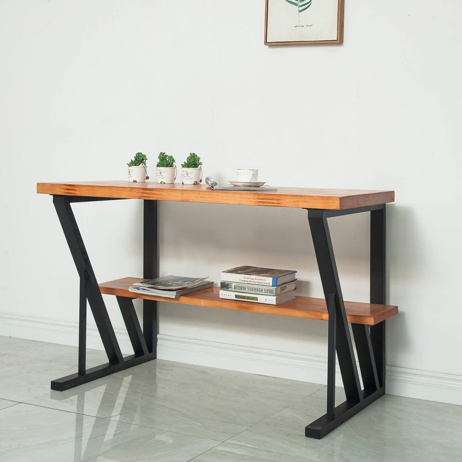 Metal Table Legs H28 x W24 Inch Black, Modern Dining/Office 2-Tier, DIY Computer Desk Country Style Iron Bench Legs, Set of 2