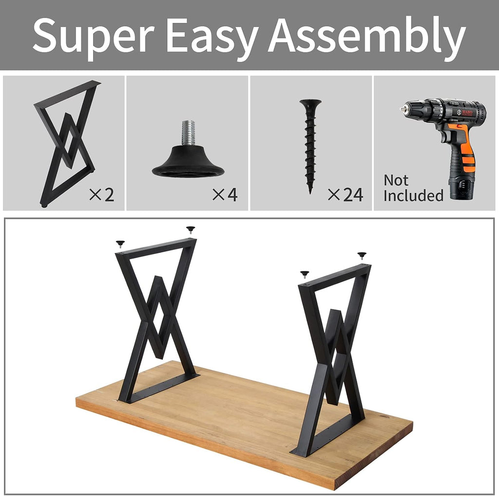 Metal Table Legs 28" X17.7" Cast Iron Bench Legs, Heavy Duty Metal Desk Legs Set of 2, Industrial Country Style Computer Table, Office Leg -Black