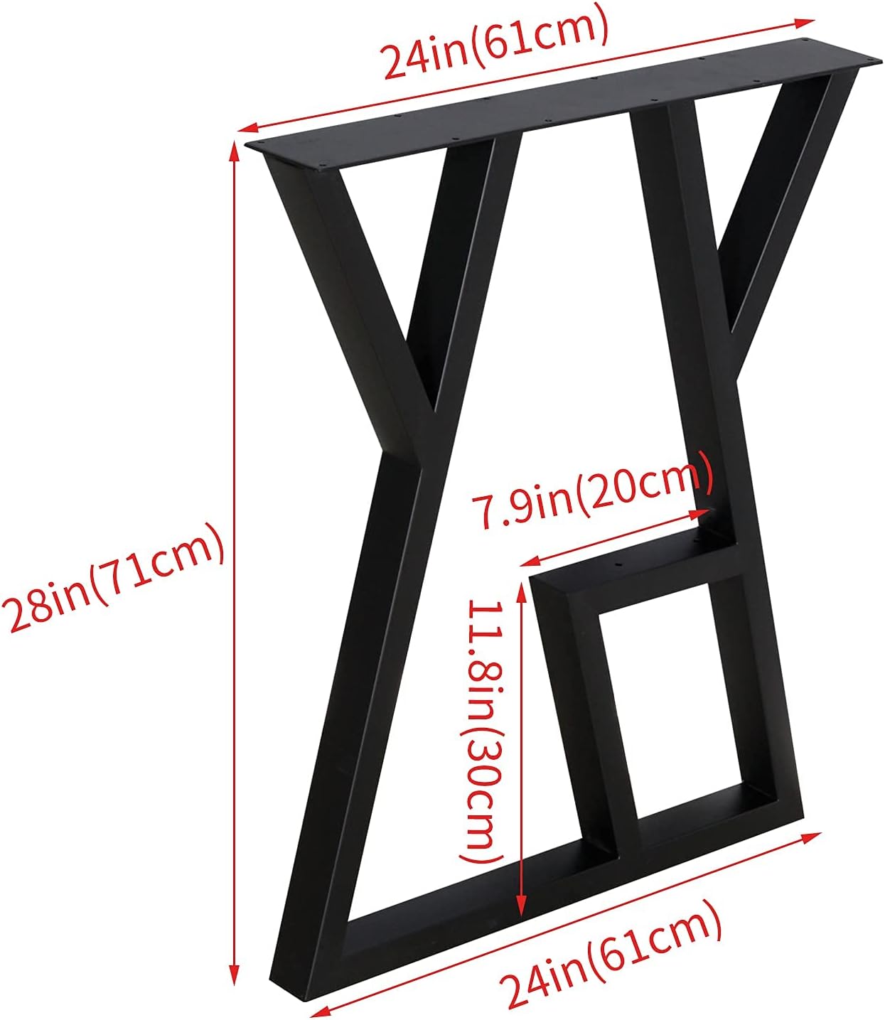 2 Pack Industrial Metal Furniture Legs 2 Tier 28” H x 24” W,DIY Decor Brackets Shelf,Coffee Dining Tables Legs,Desk Legs,Cocktail Table, Square Tube Leg Black