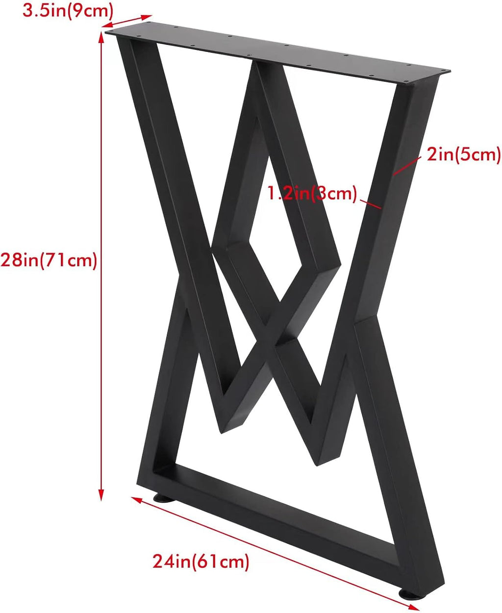 2PCS Metal Furniture Legs 28”Height 24”Wide,Black Cast Iron Coffee Table Legs,Rustic Decory Table Legs Triangle Shape Desk Legs DIY Furniture Bench, Dining Coffee Table