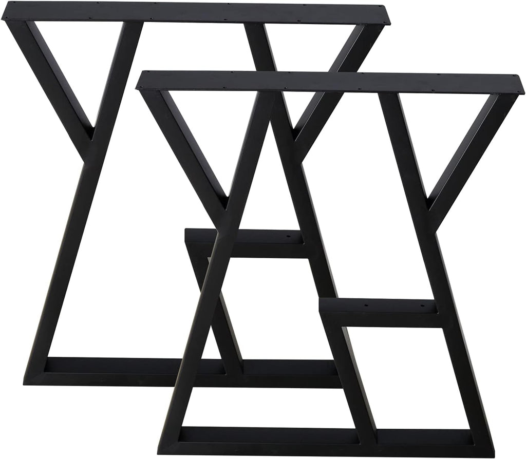 2 Pack Industrial Metal Furniture Legs 2 Tier 28” H x 24” W,DIY Decor Brackets Shelf,Coffee Dining Tables Legs,Desk Legs,Cocktail Table, Square Tube Leg Black