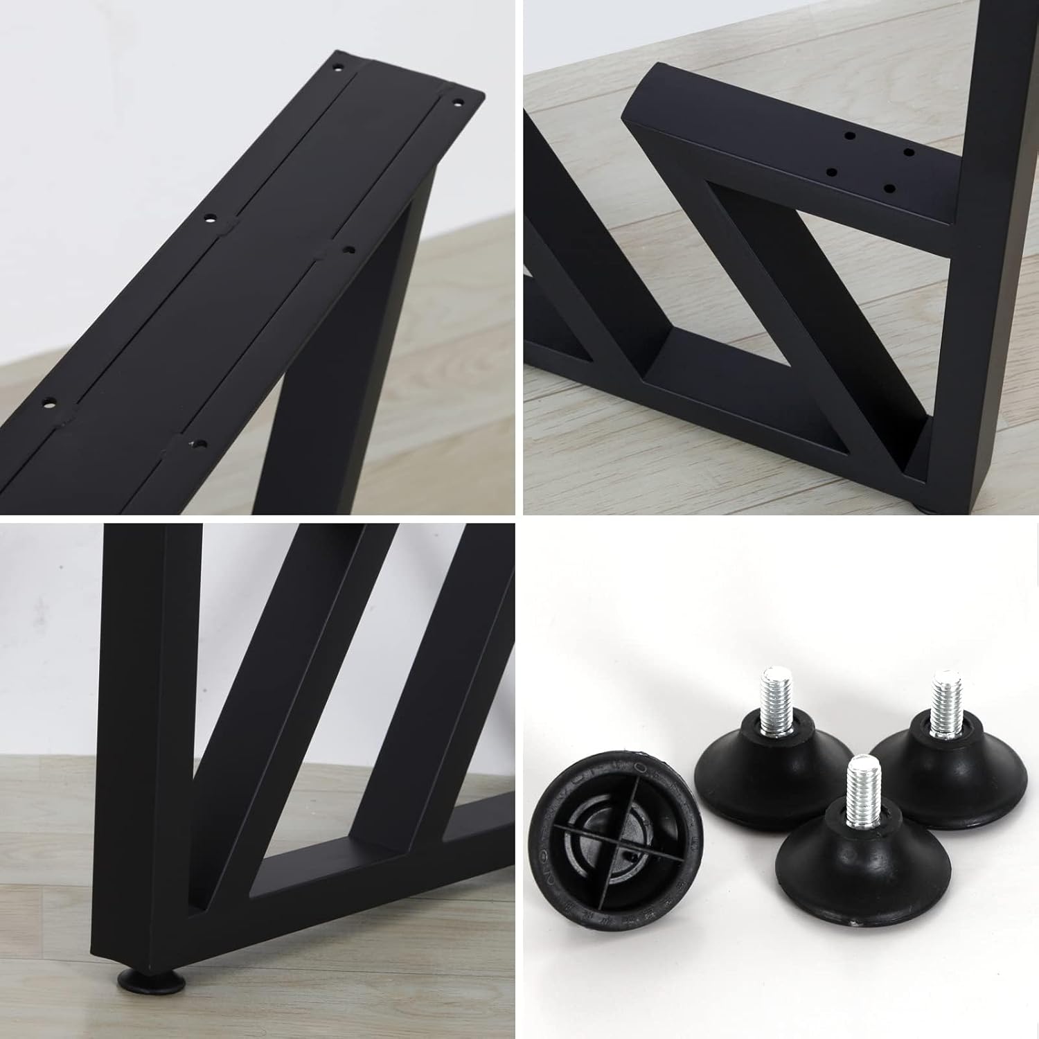 Metal Table Legs H28 x W24 Inch Black, Modern Dining/Office 2-Tier, DIY Computer Desk Country Style Iron Bench Legs, Set of 2