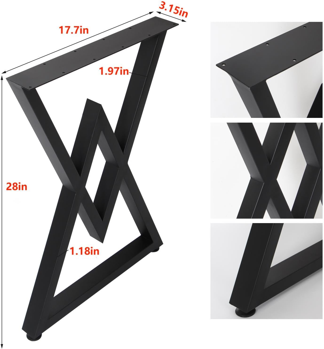 Metal Table Legs 28" X17.7" Cast Iron Bench Legs, Heavy Duty Metal Desk Legs Set of 2, Industrial Country Style Computer Table, Office Leg -Black