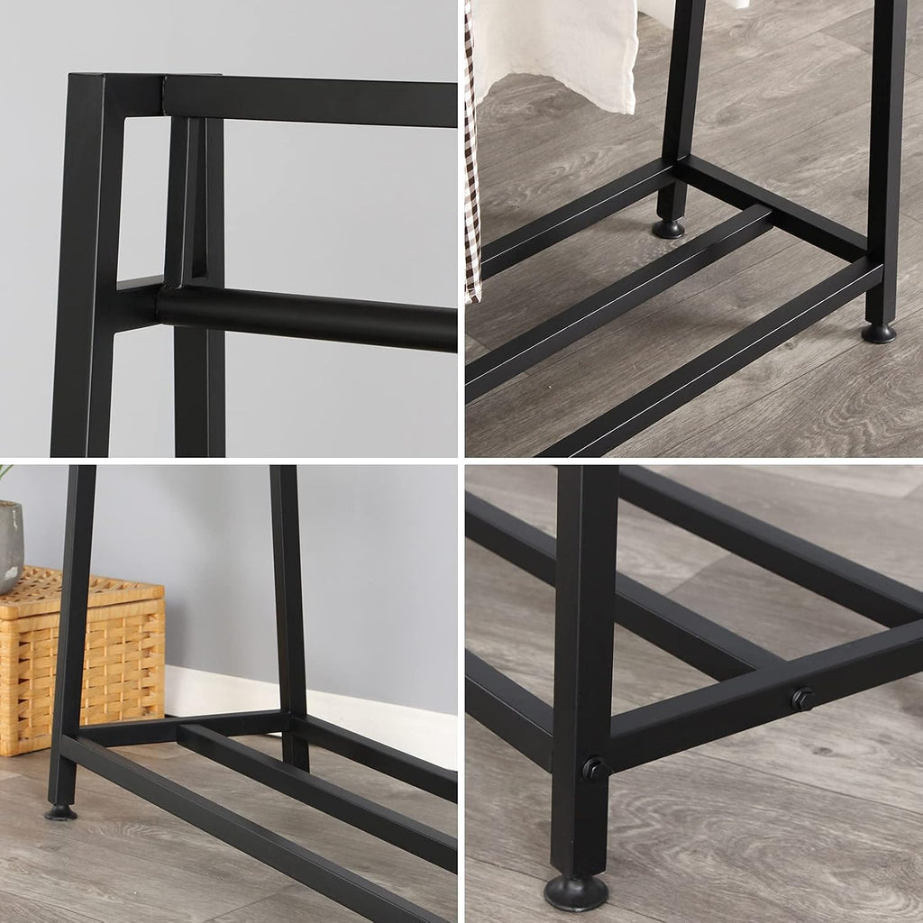 Clothing Garment Rack with Shelves, Metal Cloth Hanger Rack Stand Clothes Drying Rack for Hanging Clothes, Easy Assemble Clothing Rack for Bedroom or Boutiques(Black)