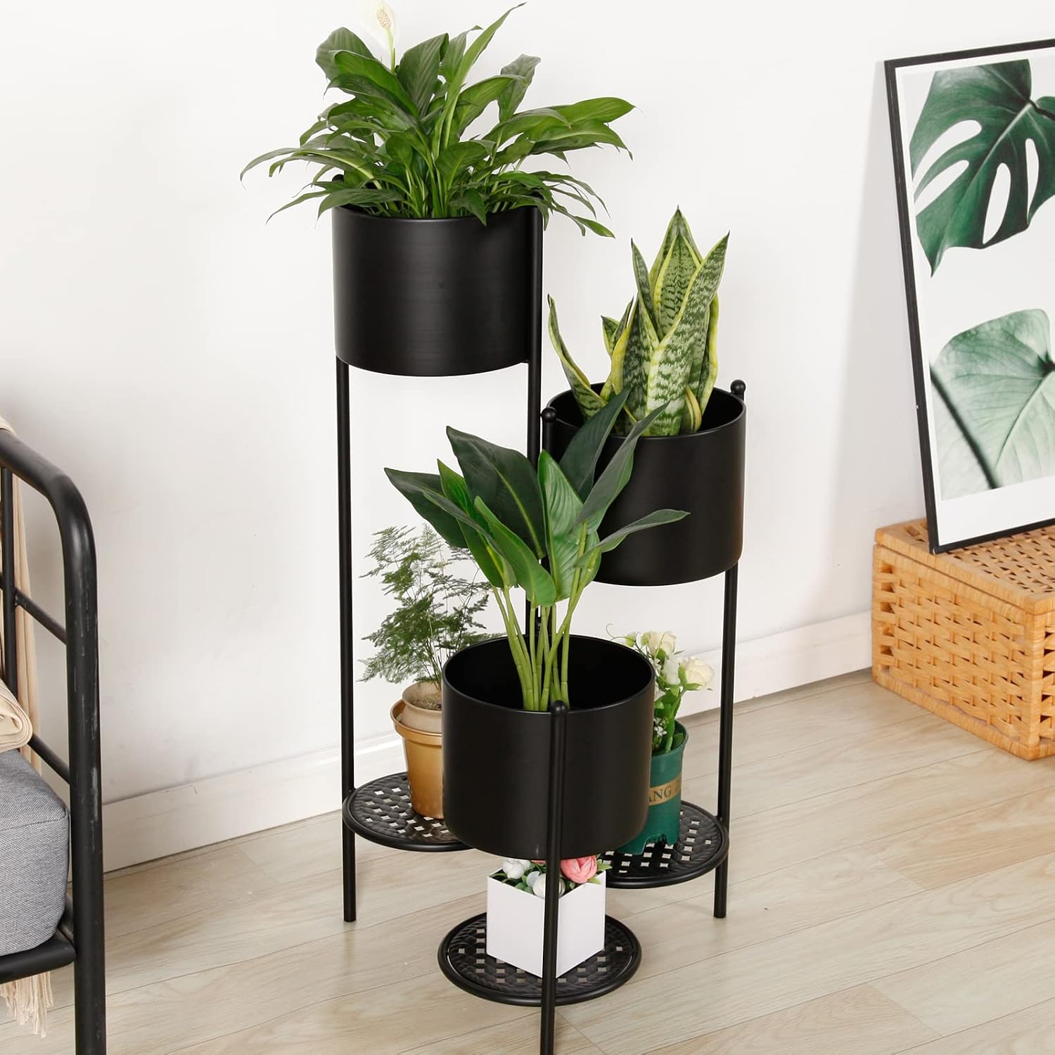 Corner Plant Stand Indoor Metal, 6 Tier 6 Potted Outdoor Flower Pot Stands Holder Shelves for Living Room, Potted Storage Shelf Rack, Decorative Holder Rack for Multiple Plants (Black)