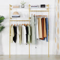 Gold Industrial Pipe Clothing Rack - Wall Mounted Clothes Rack with 2 Hanging Rods & 2 Tier Shelves, Closet Organizers and Storage for Shop, Retail Display, Bedroom, 79.5 x 59in