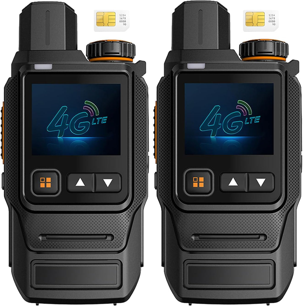 Global Walkie Talkies Unlimited Range Nationwide PTT 4G LTE PoC Two Way Radios Long Range - 5000mAh Type-C Battery with SIM Cards (2 Pack)