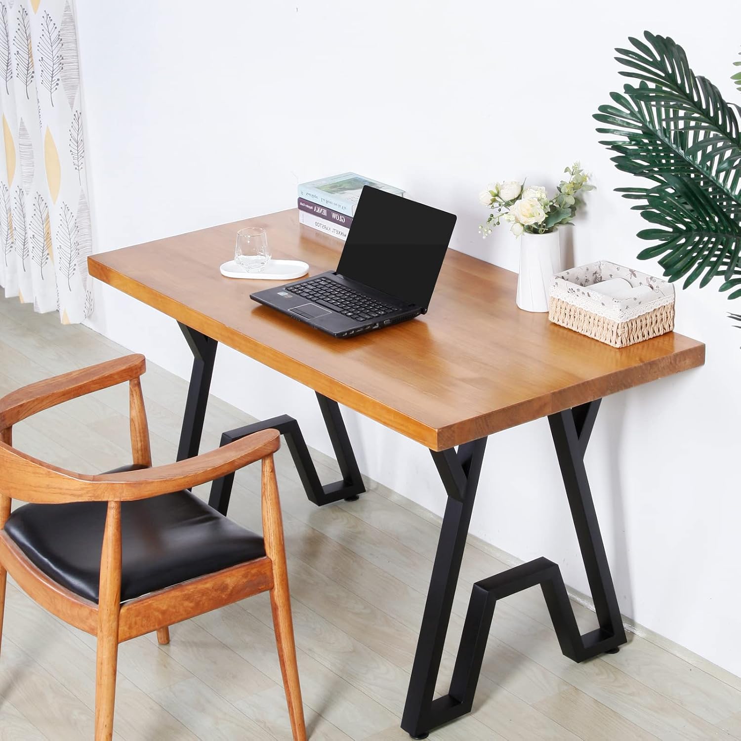 Metal Table Legs 28"X24" Desk Legs DIY Furniture Legs Set of 2, Heavy Duty Square Tube Iron Black Desk Leg for Dining Table, Computer Desk, Workbench