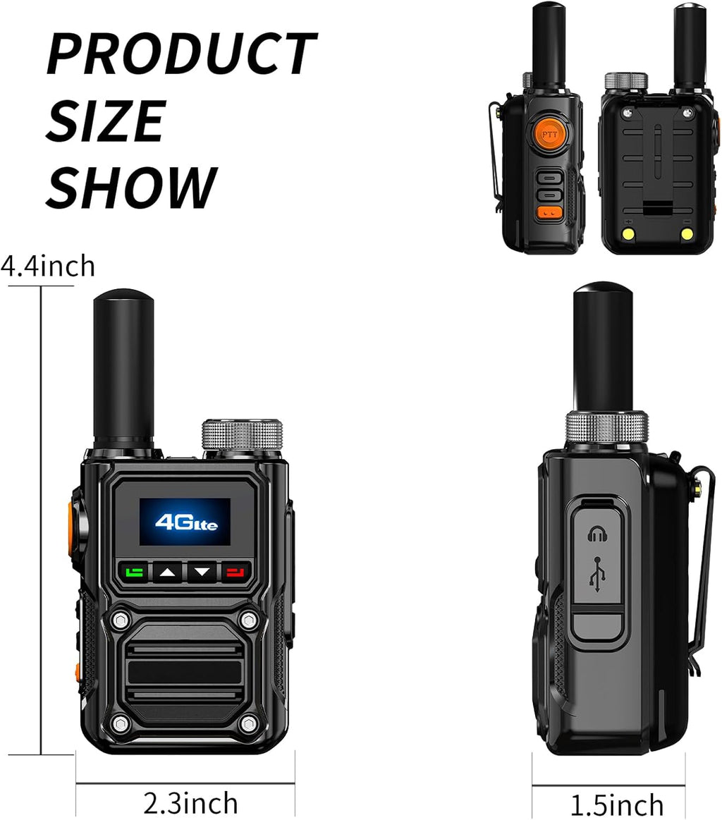 Global Walkie Talkies with SIM Cards 2-Pack - Unlimited Range Two-Way Intercoms with 5000mAh Rechargeable Battery - PoC Two Way Walkie-Talkie for Security, Outdoor Adventures & Travel Teams