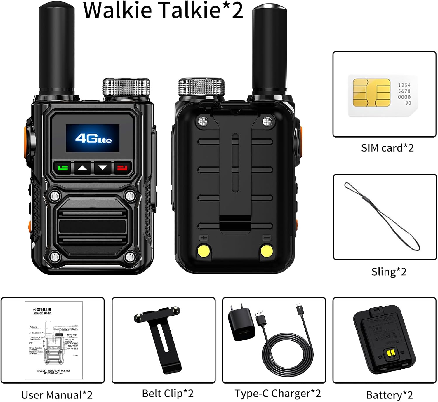 Global Walkie Talkies with SIM Cards 2-Pack - Unlimited Range Two-Way Intercoms with 5000mAh Rechargeable Battery - PoC Two Way Walkie-Talkie for Security, Outdoor Adventures & Travel Teams