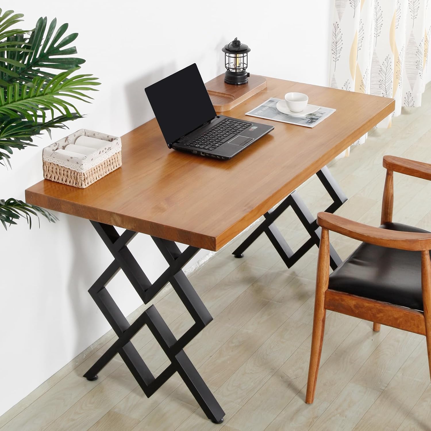 Metal Table Legs 28 inch, Dinning Table Legs Steel Desk Legs,Industrial & Rustic Style Heavy Duty Metal Furniture Legs for Desk, Set of 2, Black, DIY（No Desktop Included）