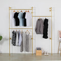 Modern Simple Industrial Pipe Double Hanging Rods Clothing Rack, Clothes Rack Wall Mounted Heavy Duty Hanging Clothes Rack, Detachable Garment Bar 93.7X84inch (Gold)