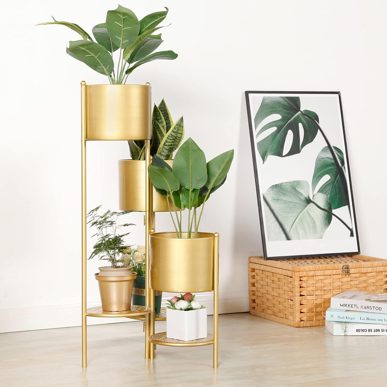 Corner Plant Stand Indoor Metal, 6 Tier 6 Potted Outdoor Flower Pot Stands Holder Shelves for Living Room, Potted Storage Shelf Rack, Decorative Holder Rack for Multiple Plants (Golden)