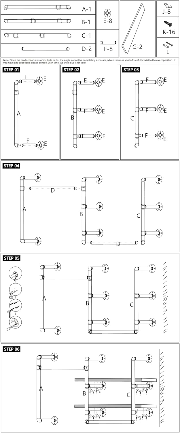 Industrial Pipe Clothing Rack Wall Mounted with 2 Wood Shelves, Heavy Duty Double Rod Garment Rack for Bedroom, Laundry Room & Retail Store, Gold, 59 Inch