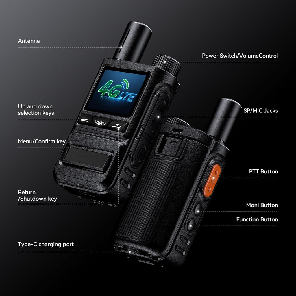 Global Rapid Walkie Talkies Unlimited Range 4G LTE PoC Radios Nationwide PTT Two-Way Radios 5000+ Miles,Long Distance Radios for Truck Fleet,Construction site, 2Units with SIM Card