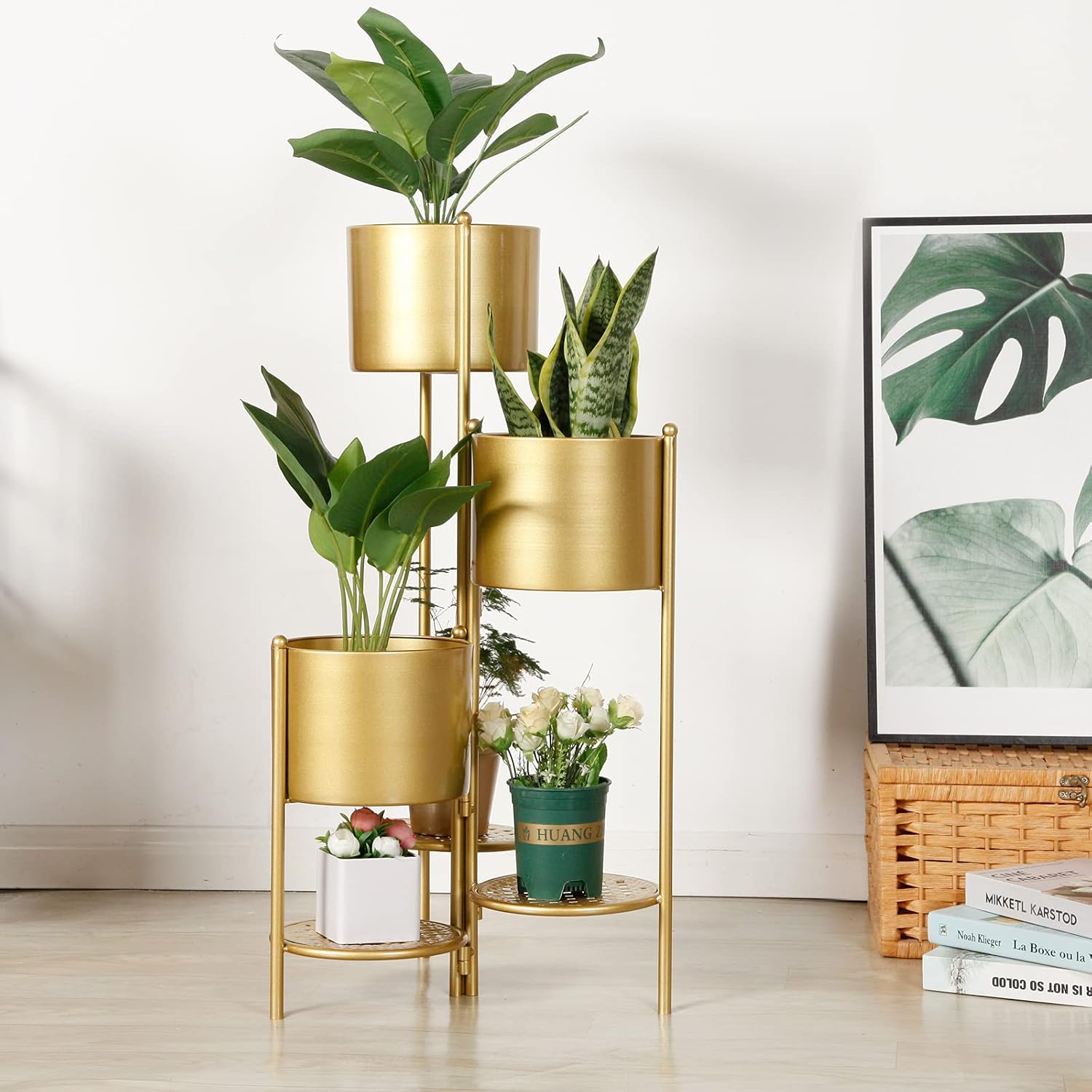 Corner Plant Stand Indoor Metal, 6 Tier 6 Potted Outdoor Flower Pot Stands Holder Shelves for Living Room, Potted Storage Shelf Rack, Decorative Holder Rack for Multiple Plants (Golden)
