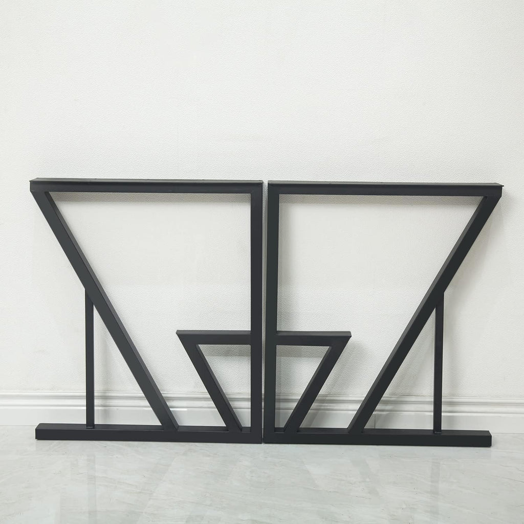 Metal Table Legs H28 x W24 Inch Black, Modern Dining/Office 2-Tier, DIY Computer Desk Country Style Iron Bench Legs, Set of 2