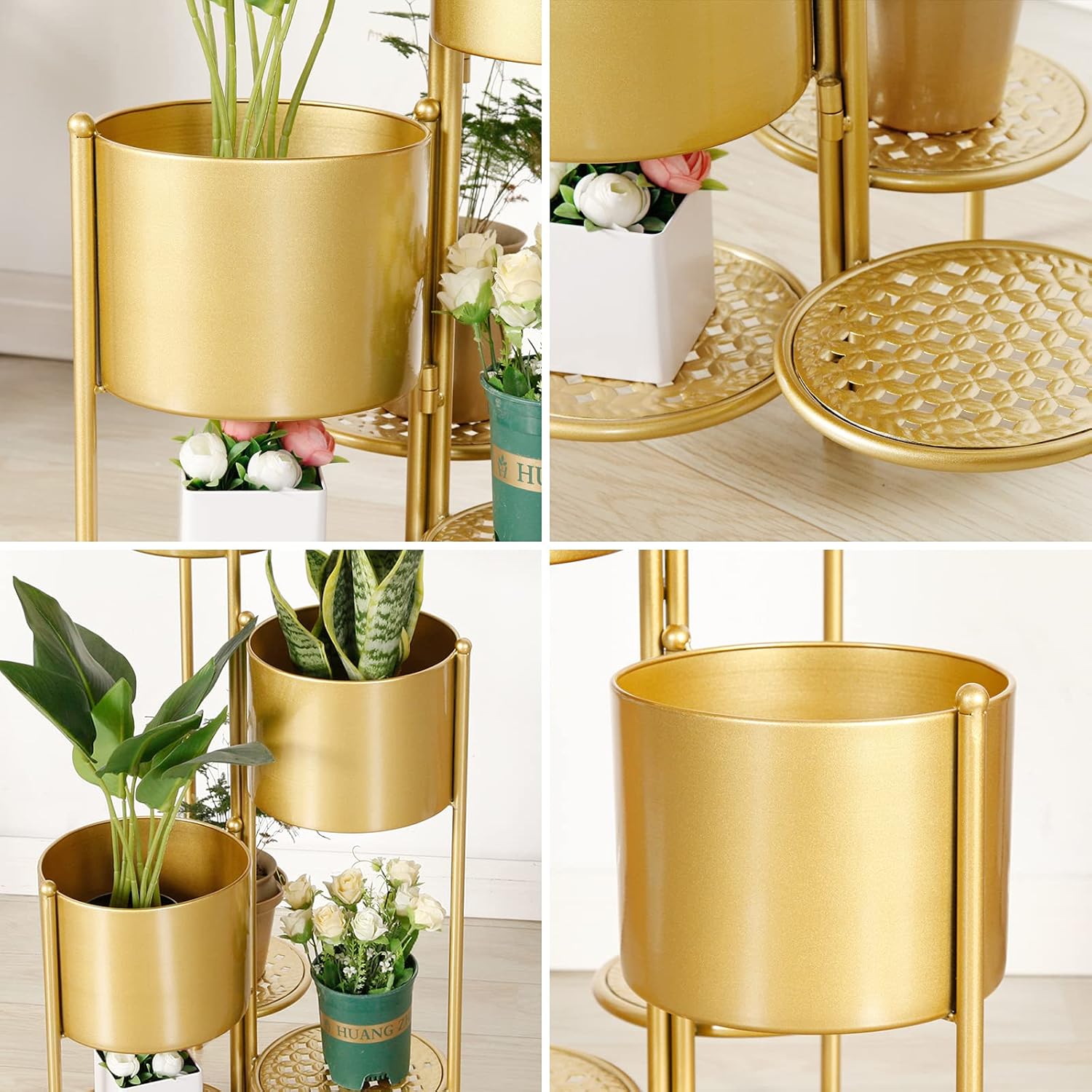 Corner Plant Stand Indoor Metal, 6 Tier 6 Potted Outdoor Flower Pot Stands Holder Shelves for Living Room, Potted Storage Shelf Rack, Decorative Holder Rack for Multiple Plants (Golden)