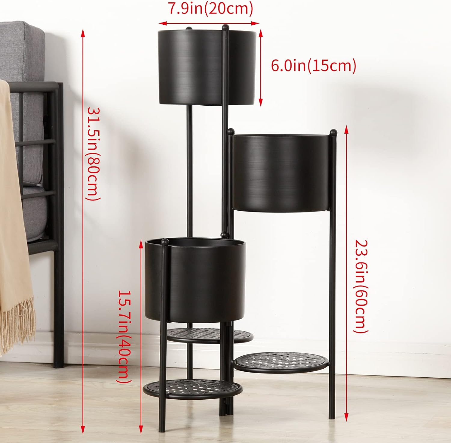 Corner Plant Stand Indoor Metal, 6 Tier 6 Potted Outdoor Flower Pot Stands Holder Shelves for Living Room, Potted Storage Shelf Rack, Decorative Holder Rack for Multiple Plants (Black)