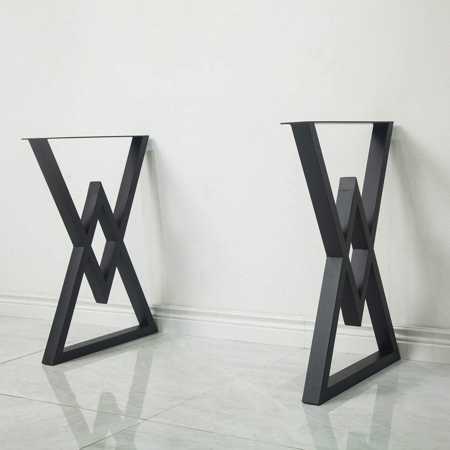 Metal Table Legs 28 Inch Triangular Modern Heavy Duty Iron Desk Legs Base, Industrial Cast Iron Welding Wrought Metal Legs for Dinning Computer Office Table, Black