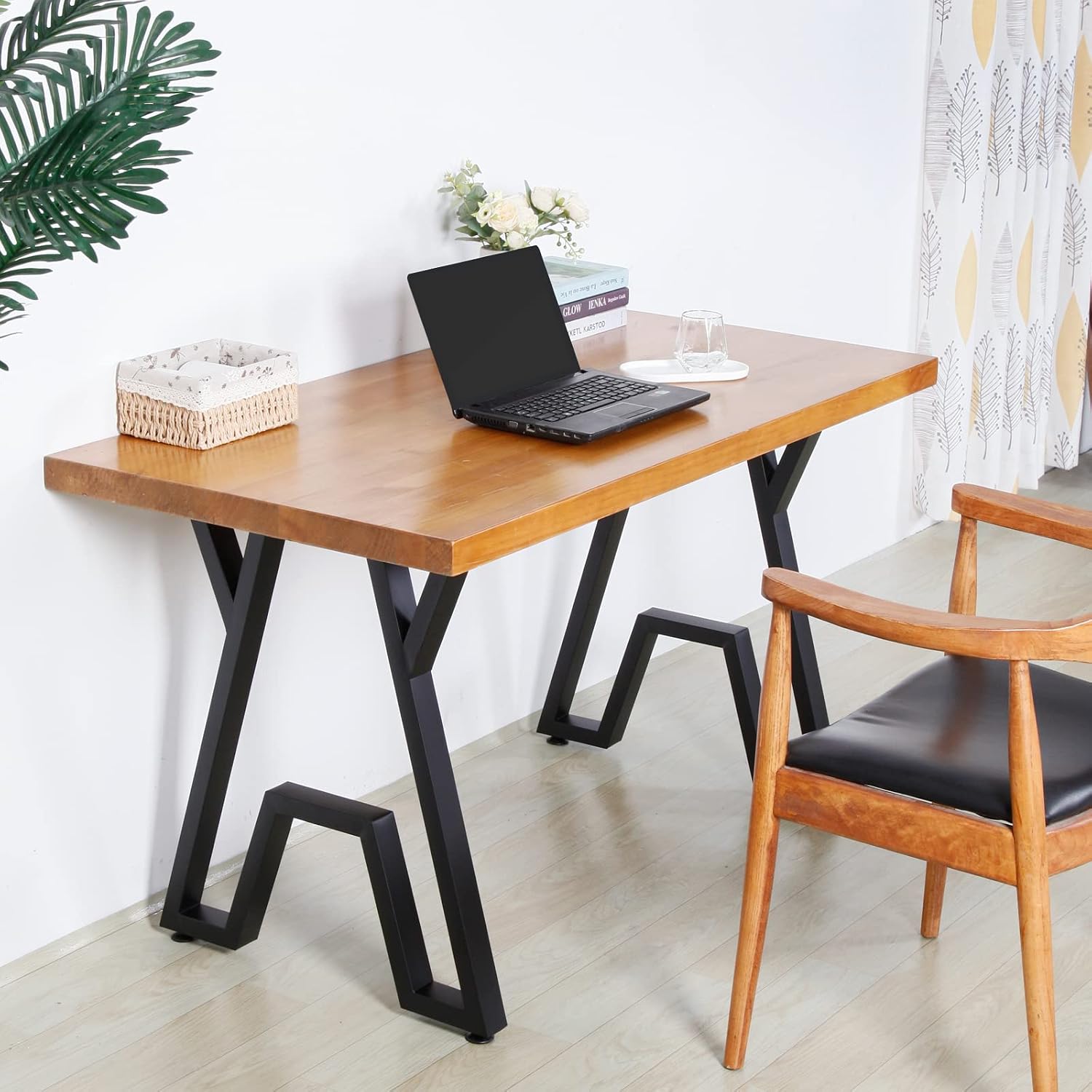 Metal Table Legs 28"X24" Desk Legs DIY Furniture Legs Set of 2, Heavy Duty Square Tube Iron Black Desk Leg for Dining Table, Computer Desk, Workbench
