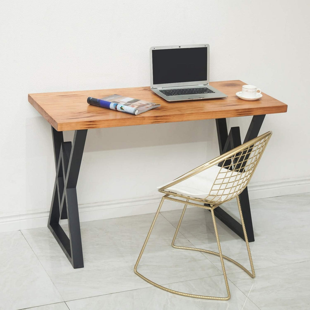 Metal Table Legs 28 Inch Triangular Modern Heavy Duty Iron Desk Legs Base, Industrial Cast Iron Welding Wrought Metal Legs for Dinning Computer Office Table, Black