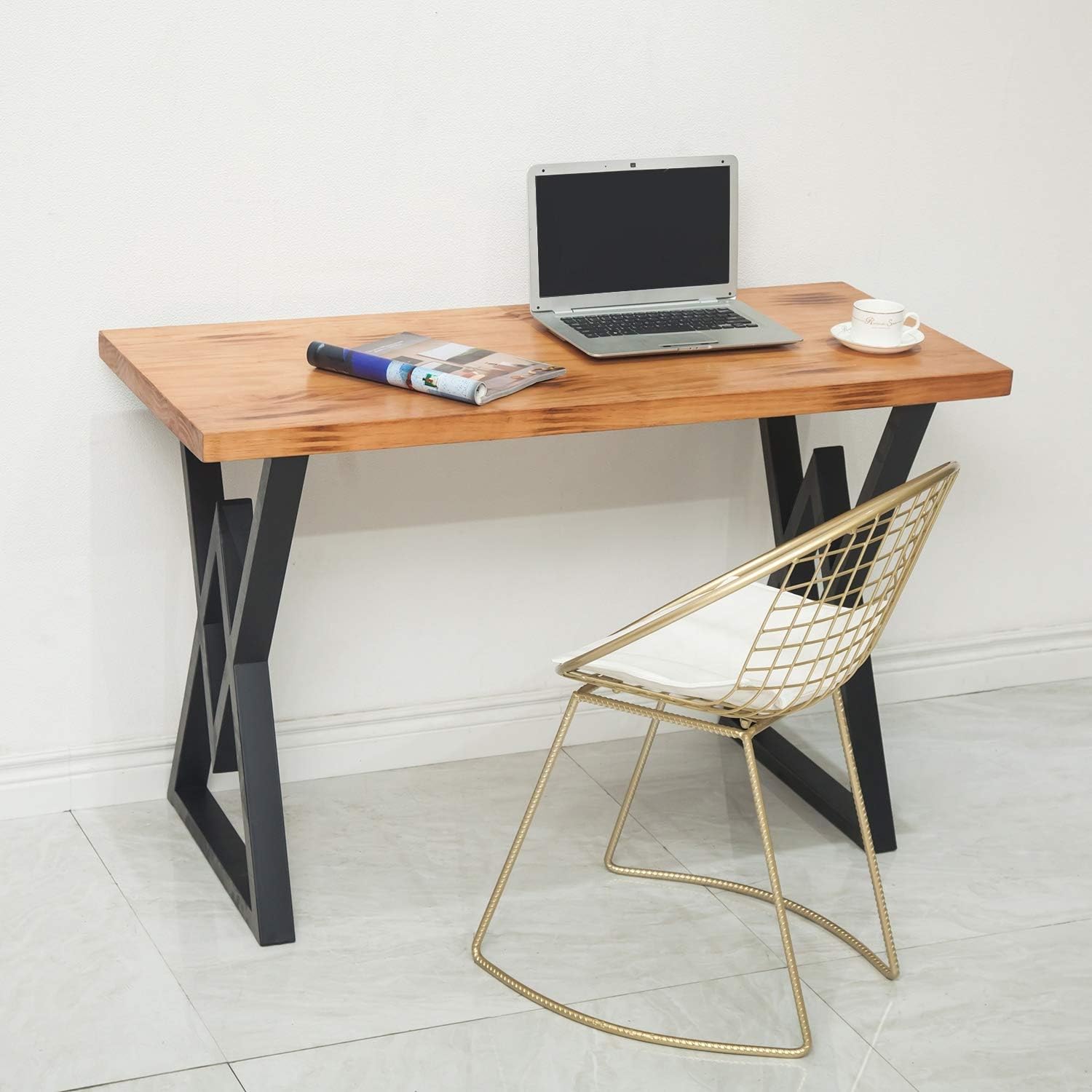 Metal Table Legs 28 Inch Triangular Modern Heavy Duty Iron Desk Legs Base, Industrial Cast Iron Welding Wrought Metal Legs for Dinning Computer Office Table, Black