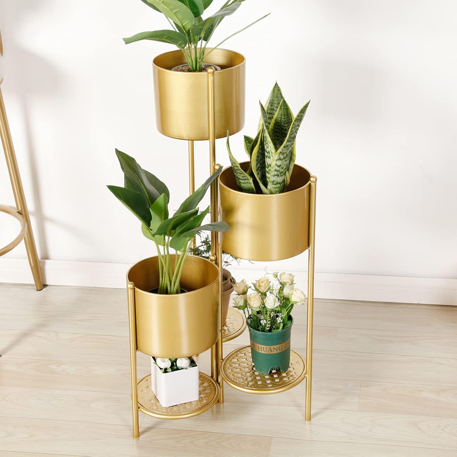 Corner Plant Stand Indoor Metal, 6 Tier 6 Potted Outdoor Flower Pot Stands Holder Shelves for Living Room, Potted Storage Shelf Rack, Decorative Holder Rack for Multiple Plants (Golden)