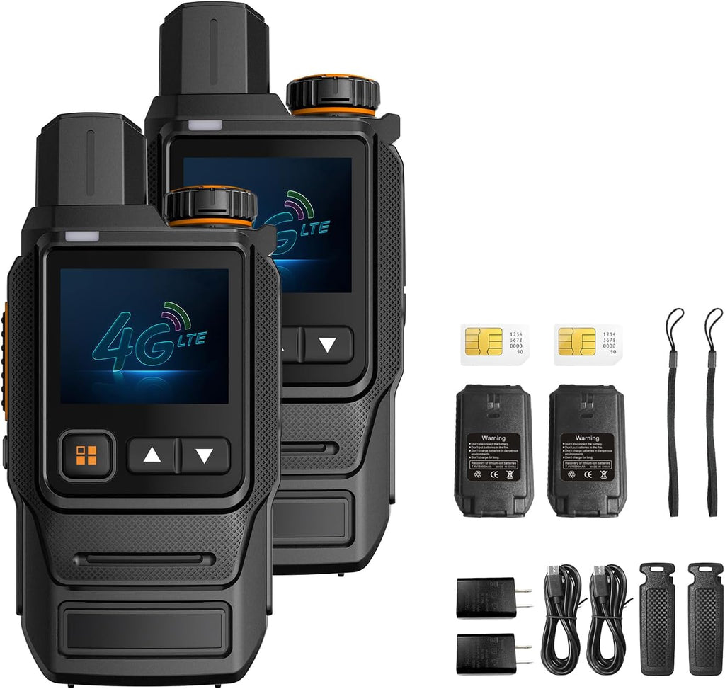 Global Walkie Talkies Unlimited Range Nationwide PTT 4G LTE PoC Two Way Radios Long Range - 5000mAh Type-C Battery with SIM Cards (2 Pack)
