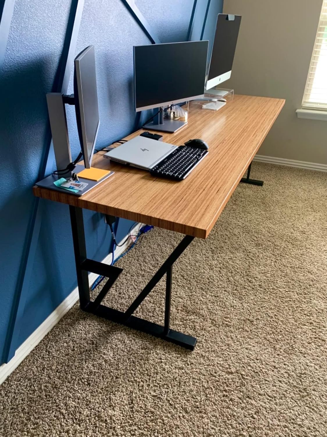 Metal Table Legs H28 x W24 Inch Black, Modern Dining/Office 2-Tier, DIY Computer Desk Country Style Iron Bench Legs, Set of 2