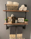 Industrial Pipe Shelving Bathroom Floating Shelves Wall Mounted, 2 Tier 24 inch Rustic Wood Shelf with Towel Bar, Farmhouse Towel Rack Bathroom Shelf Over Toilet